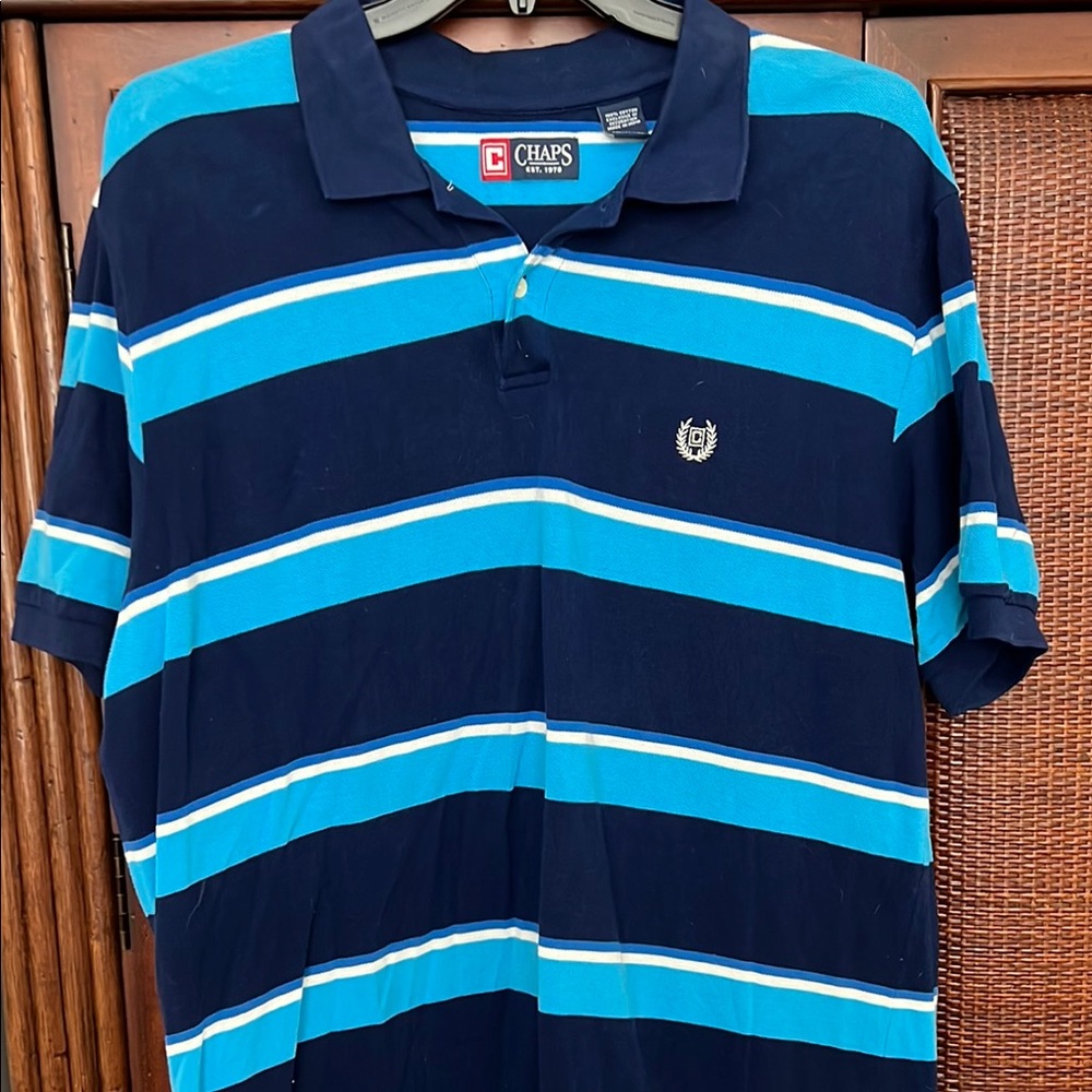 Chaps Blue Polo Shirt with Bold Stripes